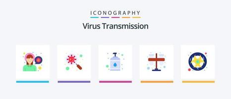 paquete de iconos de 5 planos de transmisión de virus que incluye peligro. práctica. virus. laboratorio. prueba. diseño de iconos creativos vector