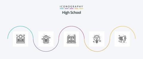 High School Line 5 Icon Pack Including light bulb. ideas. test. electricity. screen vector