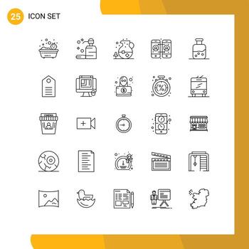 conjunto de 25 líneas vectoriales en la cuadrícula para el reenvío de llamadas de teléfonos móviles de hielo de laboratorio de ciencia elementos de diseño de vectores editables