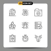 Modern Set of 9 Outlines Pictograph of ginger intent files employee business Editable Vector Design Elements