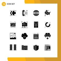 16 Universal Solid Glyphs Set for Web and Mobile Applications sales chart security business map Editable Vector Design Elements