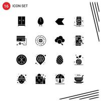 16 Universal Solid Glyph Signs Symbols of card mobile happy one notification Editable Vector Design Elements