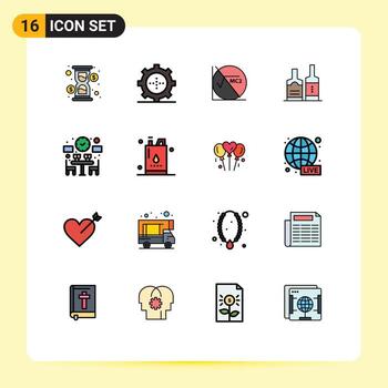 Set of 16 Vector Flat Color Filled Lines on Grid for dinner bottles math bottl alcohol Editable Creative Vector Design Elements