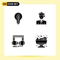 Set of 4 Modern UI Icons Symbols Signs for nature optimization bulb graduate web Editable Vector Design Elements