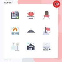 9 Thematic Vector Flat Colors and Editable Symbols of hill pollution chinese garbage burn Editable Vector Design Elements