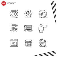 9 iconos creativos signos y símbolos modernos de la aplicación evento de datos en línea seo marketing elementos de diseño vectorial editables vector