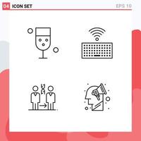 Mobile Interface Line Set of 4 Pictograms of cup cloning food keyboard hospital Editable Vector Design Elements