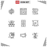 Group of 9 Modern Outlines Set for glass privacy secure policy cookies Editable Vector Design Elements