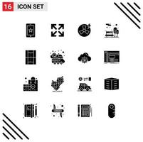 User Interface Pack of 16 Basic Solid Glyphs of game activities power public city park Editable Vector Design Elements