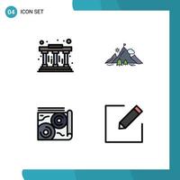 Pictogram Set of 4 Simple Filledline Flat Colors of museum book achievement mountain travel Editable Vector Design Elements