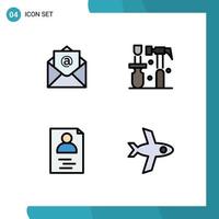 Mobile Interface Filledline Flat Color Set of 4 Pictograms of email resume construction tools plane Editable Vector Design Elements