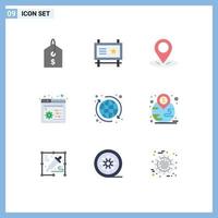 paquete de iconos de vector de stock de 9 signos y símbolos de línea para elementos de diseño de vector editables de panel global de seo gps mundial