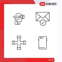 Set of 4 Commercial Filledline Flat Colors pack for virtual garage technology verification phone Editable Vector Design Elements