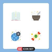 Modern Set of 4 Flat Icons Pictograph of application global book kitchen settings Editable Vector Design Elements