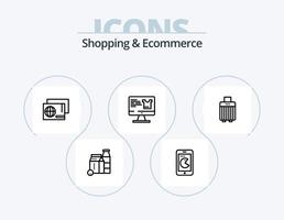paquete de iconos de línea de compras y comercio electrónico 5 diseño de iconos. carretilla. comestibles. código de barras. etiqueta. calidad vector