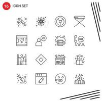 Modern Set of 16 Outlines and symbols such as man shapes chair glass broken Editable Vector Design Elements