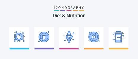 Diet And Nutrition Blue 5 Icon Pack Including water. drink. watch. diet. box. Creative Icons Design vector