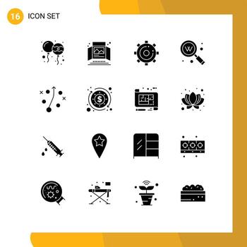 Modern Set of 16 Solid Glyphs and symbols such as seo keyword tabletop display key page Editable Vector Design Elements