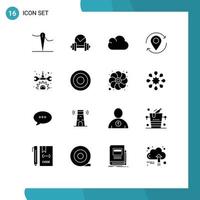 Set of 16 Modern UI Icons Symbols Signs for repair gear data pin map Editable Vector Design Elements