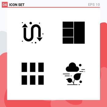 Modern Set of 4 Solid Glyphs and symbols such as arrows plant grid frame leaf Editable Vector Design Elements
