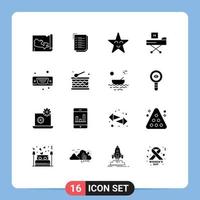 User Interface Pack of 16 Basic Solid Glyphs of port display face health fitness Editable Vector Design Elements