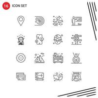 Set of 16 Modern UI Icons Symbols Signs for awards business autumn strategy presentation Editable Vector Design Elements