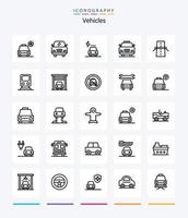 Paquete de iconos de 25 contornos de vehículos creativos, como la autopista. creativo. eléctrico. construcción. policía vector
