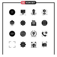 16 Universal Solid Glyphs Set for Web and Mobile Applications ufo shuttle night space growth Editable Vector Design Elements