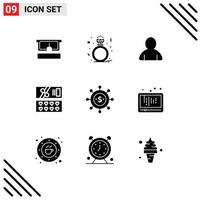 Modern Set of 9 Solid Glyphs and symbols such as modern economics account business cosmetic Editable Vector Design Elements