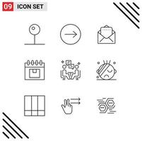 9 Universal Outline Signs Symbols of communication user mail meeting planning Editable Vector Design Elements