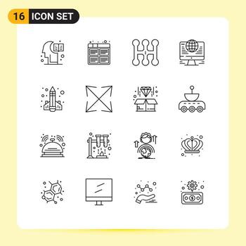 conjunto de 16 iconos de interfaz de usuario modernos signos de símbolos para la producción de redes educativas elementos de diseño de vectores editables por computadora