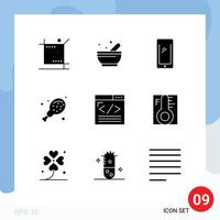 Pack of 9 Modern Solid Glyphs Signs and Symbols for Web Print Media such as coding supermarket phone food iphone Editable Vector Design Elements