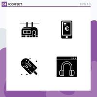 Pack of 4 Modern Solid Glyphs Signs and Symbols for Web Print Media such as chair lift dessert travel euro popsicle Editable Vector Design Elements