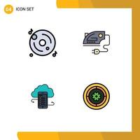 Set of 4 Modern UI Icons Symbols Signs for disk business multimedia iron clouds Editable Vector Design Elements