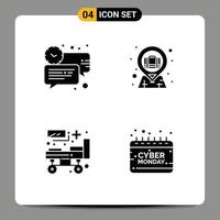 Modern Set of 4 Solid Glyphs Pictograph of bubble bed message briefcase medical Editable Vector Design Elements