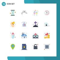 Pack of 16 Modern Flat Colors Signs and Symbols for Web Print Media such as plan time machine men clock reception Editable Pack of Creative Vector Design Elements