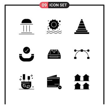 Pack of 9 creative Solid Glyphs of box inbox cone handset call Editable Vector Design Elements