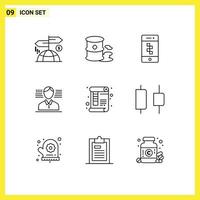 User Interface Pack of 9 Basic Outlines of paper document application flag man Editable Vector Design Elements