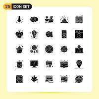 Group of 25 Solid Glyphs Signs and Symbols for board laboratory shopping heat chemical Editable Vector Design Elements