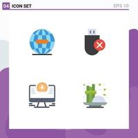 Universal Icon Symbols Group of 4 Modern Flat Icons of earth computer internet hardware time Editable Vector Design Elements