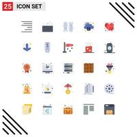 Mobile Interface Flat Color Set of 25 Pictograms of heart secure cricket ball lock security Editable Vector Design Elements