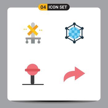 paquete de 4 signos y símbolos de iconos planos modernos para medios de impresión web, como elementos de diseño de vectores editables de sonido de servidor de tren de bebé cruzado