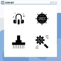 Solid Glyph Pack of 4 Universal Symbols of customer combine earphone arrow front Editable Vector Design Elements