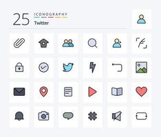 Twitter 25 Line Filled icon pack including sets. discover people. contact. max. magnify vector