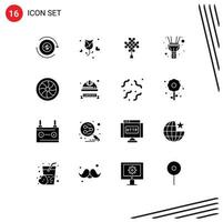Universal Icon Symbols Group of 16 Modern Solid Glyphs of mechanics torch valentine light decoration Editable Vector Design Elements
