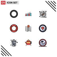 Group of 9 Filledline Flat Colors Signs and Symbols for ux help progress essential token Editable Vector Design Elements