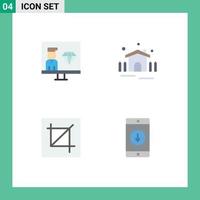 Set of 4 Vector Flat Icons on Grid for coding crop programmer garden interface Editable Vector Design Elements