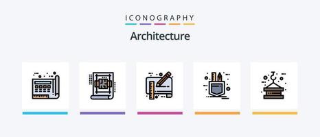 la línea de arquitectura llenó el paquete de 5 íconos, incluido el levantamiento. grua. expediente. algoritmo del programa arquitectura de datos diseño de iconos creativos vector