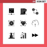 Pictogram Set of 9 Simple Solid Glyphs of cloud diamond account brilliant profit Editable Vector Design Elements