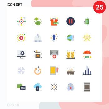Mobile Interface Flat Color Set of 25 Pictograms of smartphone data free synchronization pause Editable Vector Design Elements